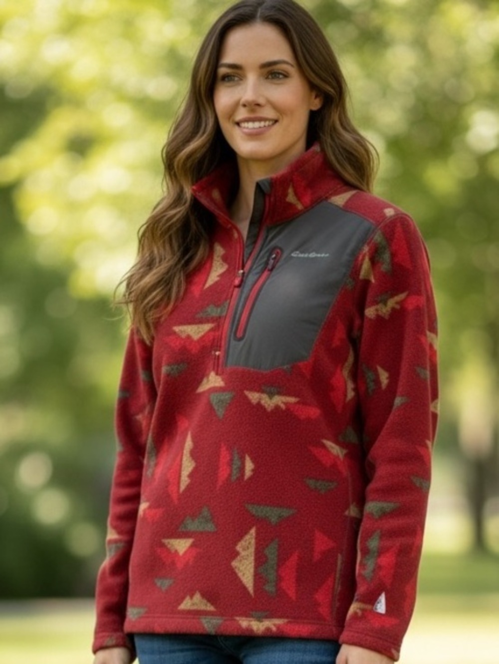 Eddie Bauer Women’s Chili Pepper Red and Green fleece in size M